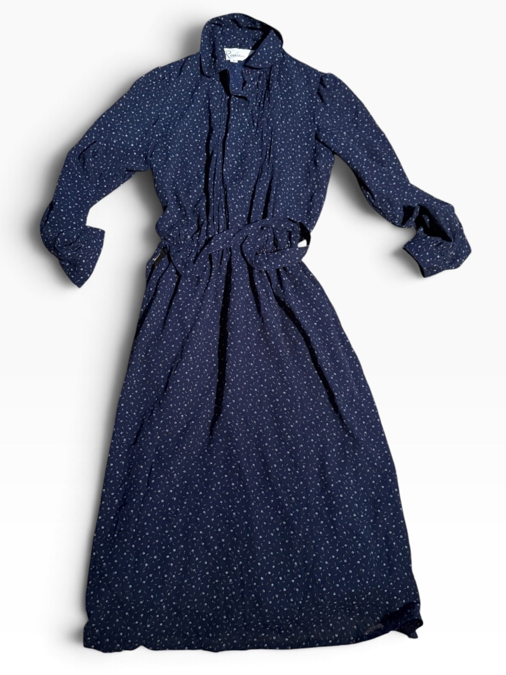 Vintage Rouie Navy print Long Sleeve Midi/Maxi Dress - Women's size 8
